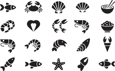 Sushi and seafood vector pack with bowls, shrimp, and fish for menu design