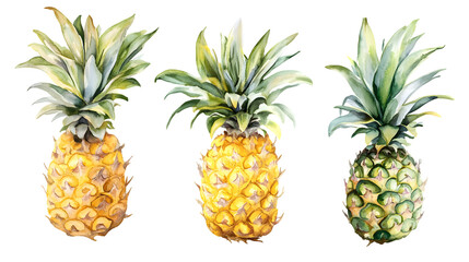 Three pineapples, isolated on white background.