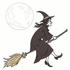 Witch flying on broomstick in front of full moon vector 1
