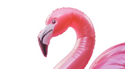 Pink flamingo inflatable, isolated on white background.