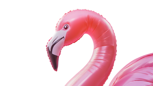 Pink flamingo inflatable, isolated on white background.