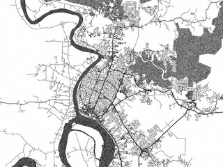 Obraz premium Detailed black and white map of Sibu, Malaysia, in artistic sketch style.