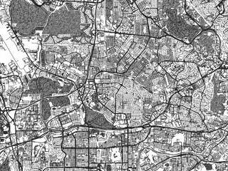 Fototapeta premium Artistic monochrome city map of Petaling Jaya, Malaysia, created in a hand-drawn style.