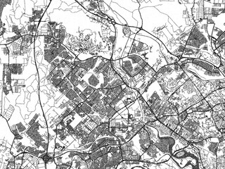 Fototapeta premium Stylized decorative city map of Skudai, Malaysia, hand-drawn in black and white.