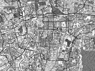 Naklejka premium Stylized black and white urban map of Subang Jaya, Malaysia, hand-drawn style for decor and creative use.