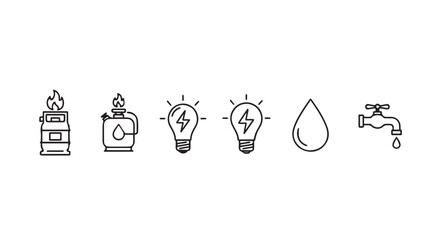 Hand-drawn icons representing energy resources and utilities vector