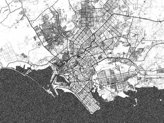 Fototapeta premium Hand-drawn style black and white city map of Karachi, Pakistan, ready for wall art or editorial projects.
