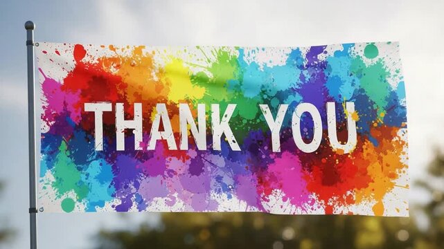 Thank You Banner with Colorful Paint Splashes Waving in the Wind