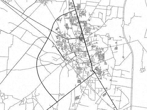 Decorative monochrome illustration of Kasur, Pakistan, showing its detailed grid.