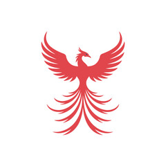 Phoenix bird silhouette, rising flame wings, mythical rebirth symbol, powerful mascot logo, bold gradient style, dramatic vector illustration