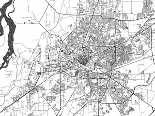 Naklejka premium Illustrated map of Multan, Pakistan, in black and white hand-drawn digital style.