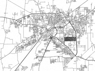 Fototapeta premium Artistic monochrome city map of Rahim Yar Khan, Pakistan, created in a hand-drawn style.