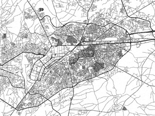 Naklejka premium Detailed black and white map of Peshawar, Pakistan, in artistic sketch style.