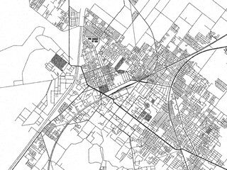 Monochrome sketch map of Sargodha, Pakistan, ideal for posters, prints, and travel design.