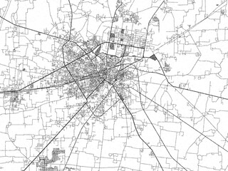 Naklejka premium Illustrated city map of Sialkot, Pakistan, in black and white, showing roads and textures.