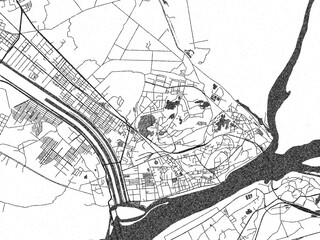 Naklejka premium Detailed artistic sketch map of Sukkur, Pakistan, in monochrome black and white.