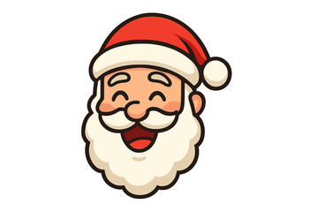 Santa Claus cheerful face icon, happy smiling cartoon character, festive Christmas vector illustration, joyful old man with white beard and red hat, isolated, holiday design, playful emoji