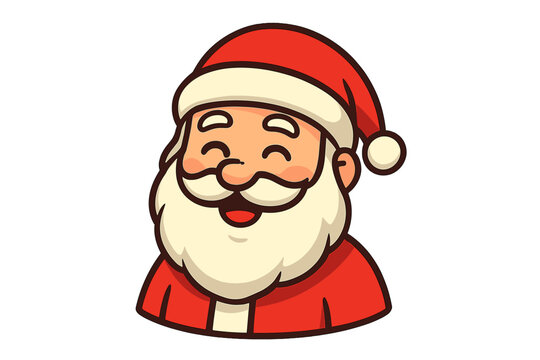 Santa Claus cartoon icon in festive red hat and coat. Cheerful Christmas character illustration with white beard, outline style. Holiday symbol vector for decoration, transparent background.
