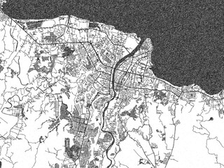 Stylized decorative city map of Cagayan de Oro, Philippines, hand-drawn in black and white.