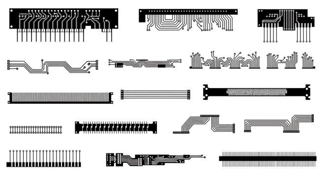 Collection of circuit board designs isolated on white background