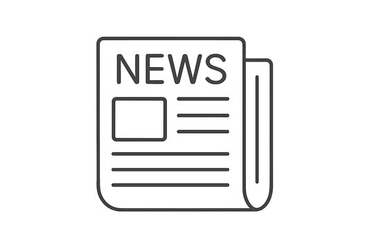 Minimalist folded newspaper icon, thin linear stroke vector illustration, breaking news, news report, blank template, modern journalism symbol, transparent background, media publication concept