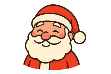 Santa Claus cartoon icon, happy jolly face, smiling expression, red hat, white beard, Christmas character, festive holiday mascot, vector illustration, transparent background, no text, cute design