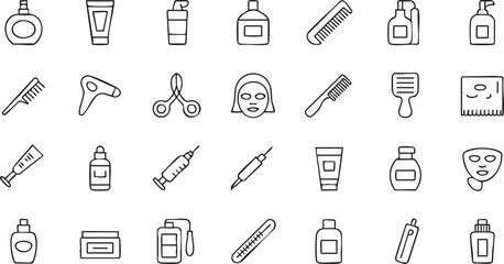 Obraz premium Beauty and skincare cosmetic product icons vector set for spa and salon design