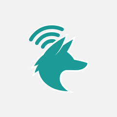 Fox head signal logo, wireless waves above, smart tracking mascot, tech security branding, agile communication identity, vector illustration