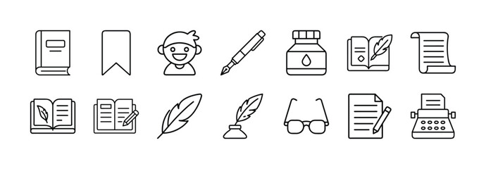Illustration set of writing tools and elements for writers authors and creative writing projects