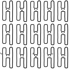 Cute korean alphabet vowel ae doodle character with various expressions and  highlighted heart eyes, an outline black and white illustration set for stickers, emoji, and coloring books. 
