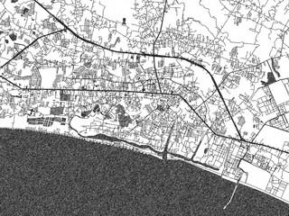 Naklejka premium Detailed artistic sketch map of Rayong, Thailand, in monochrome black and white.
