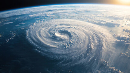 Powerful hurricane as seen from space, swirling over ocean waters