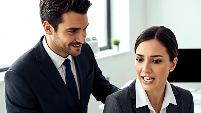 Business flirtation: Man flirting with female colleague at work