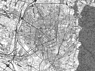 Fototapeta premium Minimalist monochrome city map of Taichung, Taiwan, illustrated with urban detail.