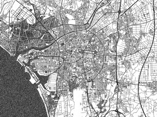 Naklejka premium Poster-ready black and white illustration map of Tainan, Taiwan, detailed and artistic.