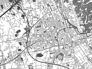 Obraz premium Sketch-style black and white map of Taoyuan City, Taiwan, perfect for illustration and wall art.