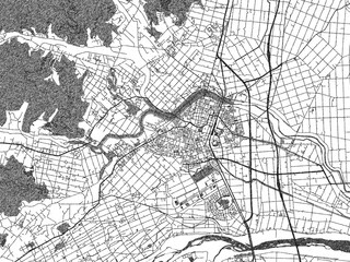 Fototapeta premium Stylized decorative city map of Yilan, Taiwan, hand-drawn in black and white.