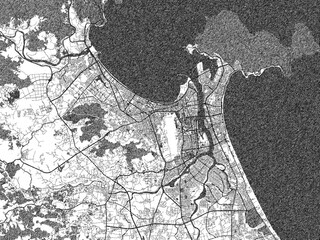 Obraz premium Black and white map poster of Da Nang, Viet Nam, illustrated in hand-drawn style.