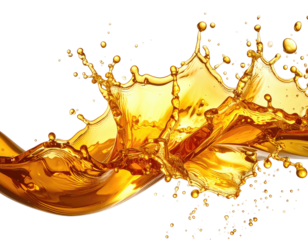 Vivid, golden liquid erupts, splashing in a dynamic and energetic display