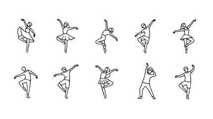 Set of ten dynamic ballet dancer poses expressing graceful movement and artistic expression vector
