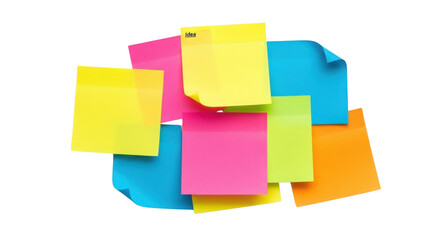 Pile of colorful sticky notes for creative brainstorming and reminders isolated PNG with Transparent Background
