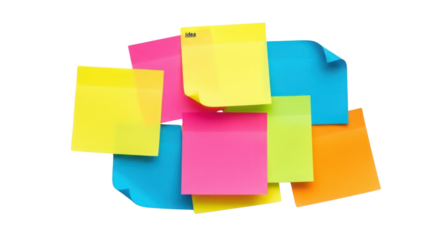 Pile of colorful sticky notes for creative brainstorming and reminders isolated PNG with Transparent Background