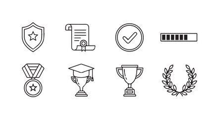 Collection of achievement and success icons award graduation certificate trophy and laurels of victory vector