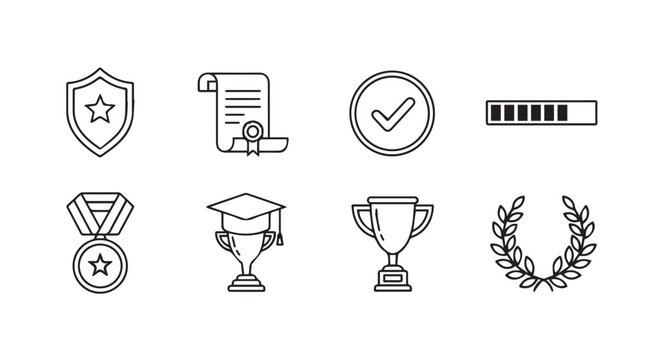 Collection of achievement and success icons award graduation certificate trophy and laurels of victory vector - Powered by Adobe