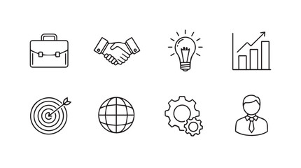 Doodle icons set representing business concepts like partnership and growth vector