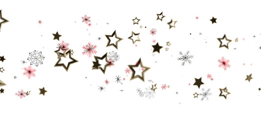 Elegant gold stars and snowflakes on a pristine white background, perfect for Christmas and winter holiday designs. A touch of festive joy.