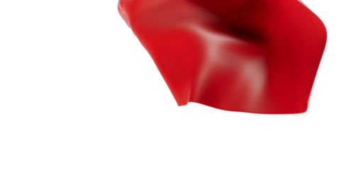 A vibrant red fabric floats gracefully against a stark white backdrop, creating a striking visual. This abstract image evokes feelings of moveme