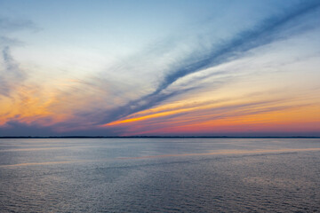 Beautiful sunset full of amazing natural colours seen over the North Sea during the summer solstice...