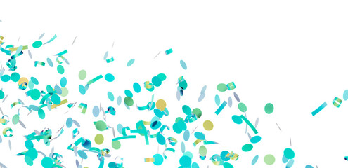 Falling teal and mint green confetti on white background. Perfect for celebrations, parties, and festive designs.