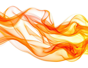 Abstract flowing ribbons of fiery orange and yellow, against a black backdrop